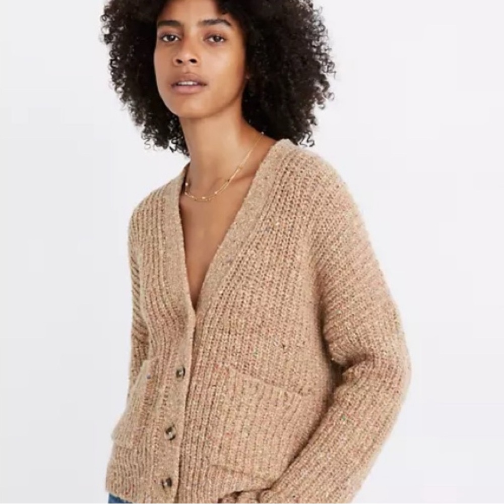 Madewell Women's Tan Speckled Knit Wool Cropped Cardigan Large